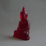 BD-004 Old Blood Red super red crystal quartz carved in Buddha seated in meditation posture, Magic Luckky Buddha Amulet from Meaung Hod, Chiang Mai Province, northern Thailand.