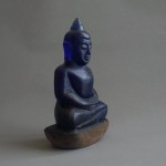 BD-002 Rare Old blue crystal carved in buddha seated in Meditation posture crowned Magic luckky buddha amulet from Meaung Hod, Northern Thailand