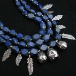 Old Lapis Lazuli Faces  with Sterling Silver Flower Leaf Spacer Beads Necklace