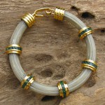 Africa White Elephant Hair with Genuine Emerald 22Gold Plated on Sterling Silver Bracelet