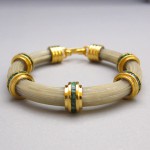 Africa White Elephant Hair with Genuine Emerald 22Gold Plated on Sterling Silver Bracelet