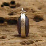 Handmade - Handcarved sterling silver case setting on a RARE Oval Dark Purple NAGA eye Thai talisman amulet Crystal