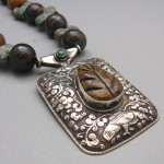 Large!!! Old Antique Agate Jasper Rabbit Turquoise Tibet Sterling Silver Pendant Necklace