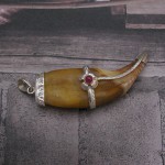 Very Old Antque RARE Bear Tooth Handmade-Hand carved 925 Sterling Silver with Genuine Red Ruby Pendant