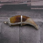 Very Old Antque RARE Bear Tooth Handmade-Hand carved 925 Sterling Silver with Genuine Red Ruby Pendant