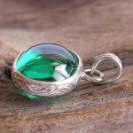KG-068 Cute RARE Emerald Green Oval NAGA EYE Thai Talisman Cave Crystal Amulet Handmade Filigree Sterling Silver Pendant