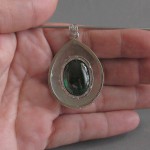 KG-086 Emerald Green Oval NAGA EYE Thai Cave Crystal Amulet Handmade Filigree Sterling Silver Charm Pendant