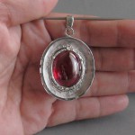 KG-061 RARE Oval Scarlet Blood Red NAGA EYE Thai Talisman Cave Crystal Magic Power Buddha Amulet Handmade Filigree Sterling Silver Pendant