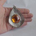 KG-063 KG-063 Large Huge Button Round Honey Yellow NAGA EYE Thai Talisman Cave Crystal Magic Power Buddha Amulet Handmade Silver Pendant