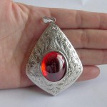 KG-062 RARE Oval Scarlet Blood Red NAGA EYE Thai Talisman Cave Crystal Magic Power Buddha Amulet Handmade Filigree Sterling Silver Pendant