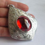 KG-062 RARE Oval Scarlet Blood Red NAGA EYE Thai Talisman Cave Crystal Magic Power Buddha Amulet Handmade Filigree Sterling Silver Pendant