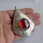 KG-062 RARE Oval Scarlet Blood Red NAGA EYE Thai Talisman Cave Crystal Magic Power Buddha Amulet Handmade Filigree Sterling Silver Pendant