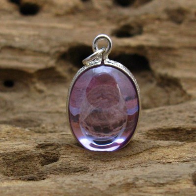 KG-067 Handmade - Handcarved sterling silver case setting on a RARE Purple oval NAGA eye Thai talisman amulet.