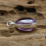 KG-067 Handmade - Handcarved sterling silver case setting on a RARE Purple oval NAGA eye Thai talisman amulet.