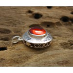 KG-064 Beautiful handmade-hand carved sterling silver case pendant setting on oval red-orange naga eye Thai amulet crytal. 