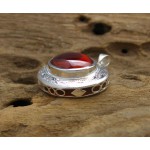 KG-064 Beautiful handmade-hand carved sterling silver case pendant setting on oval red-orange naga eye Thai amulet crytal. 