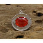 KG-064 Beautiful handmade-hand carved sterling silver case pendant setting on oval red-orange naga eye Thai amulet crytal. 