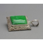 Antique Malachite Carved Sterling Silver Gemstone Pendant