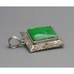 Antique Malachite Carved Sterling Silver Gemstone Pendant