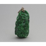 Handcarved Malachite Gem Stone in Dragon Naga Shape Silver Pendant