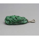 Handcarved Malachite Gem Stone in Dragon Naga Shape Silver Pendant